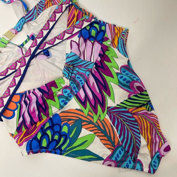 Trina Turk One Piece Swimsuit Size 8 10?  Multi Paradise Plume V Plunge Tropical - Picture 8 of 16